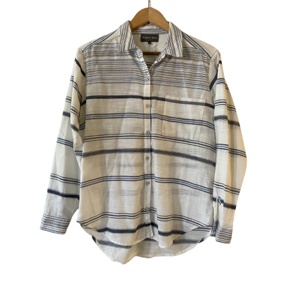 Michael Stars Size S Women's White Stripe Button Up Shirt Pocket Long Sleeve